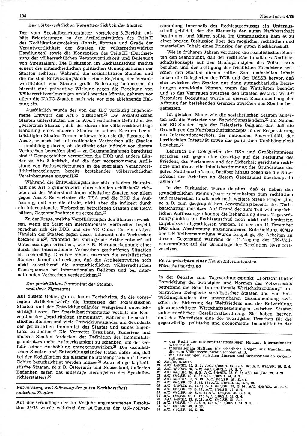 Neue Justiz (NJ), Zeitschrift für sozialistisches Recht und Gesetzlichkeit [Deutsche Demokratische Republik (DDR)], 40. Jahrgang 1986, Seite 134 (NJ DDR 1986, S. 134)