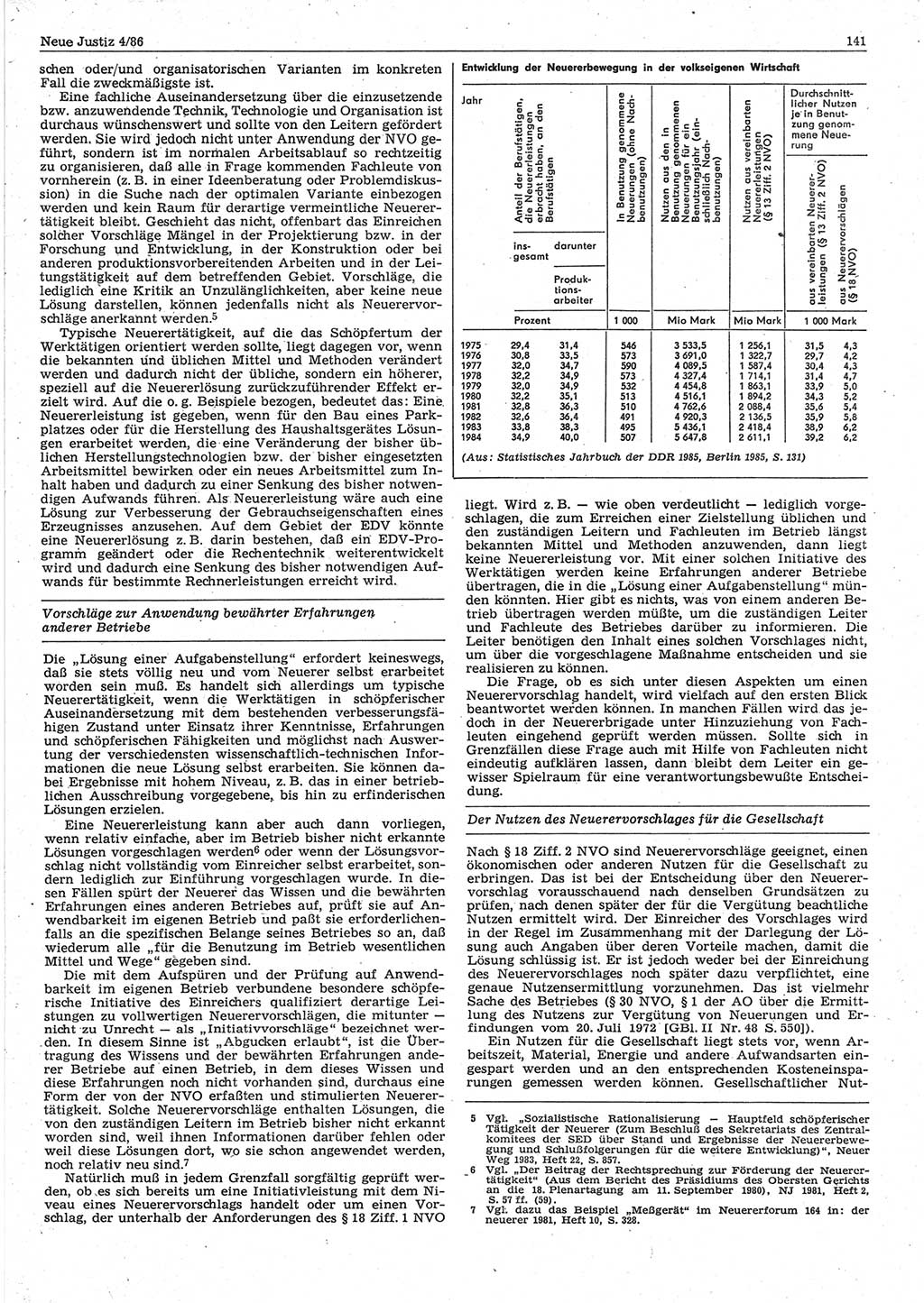 Neue Justiz (NJ), Zeitschrift für sozialistisches Recht und Gesetzlichkeit [Deutsche Demokratische Republik (DDR)], 40. Jahrgang 1986, Seite 141 (NJ DDR 1986, S. 141)
