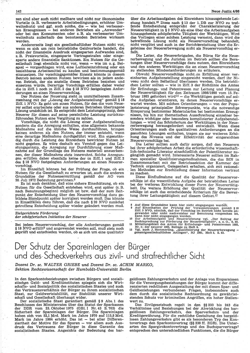 Neue Justiz (NJ), Zeitschrift für sozialistisches Recht und Gesetzlichkeit [Deutsche Demokratische Republik (DDR)], 40. Jahrgang 1986, Seite 142 (NJ DDR 1986, S. 142)