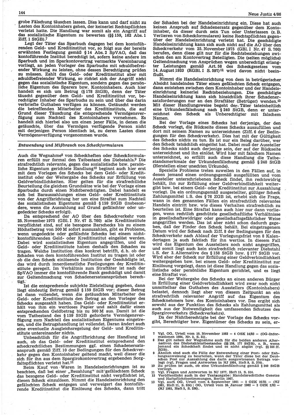 Neue Justiz (NJ), Zeitschrift für sozialistisches Recht und Gesetzlichkeit [Deutsche Demokratische Republik (DDR)], 40. Jahrgang 1986, Seite 144 (NJ DDR 1986, S. 144)