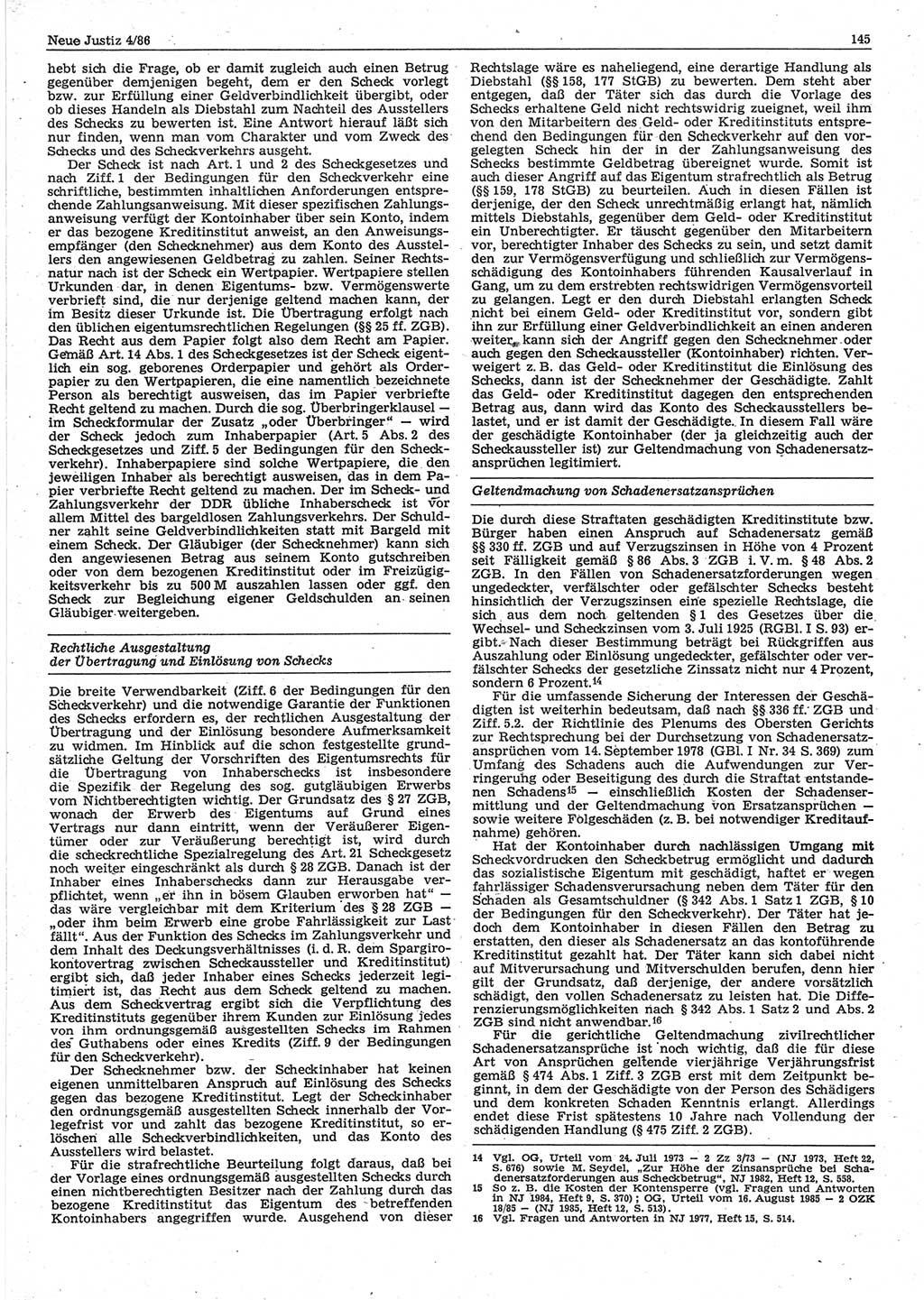 Neue Justiz (NJ), Zeitschrift für sozialistisches Recht und Gesetzlichkeit [Deutsche Demokratische Republik (DDR)], 40. Jahrgang 1986, Seite 145 (NJ DDR 1986, S. 145)