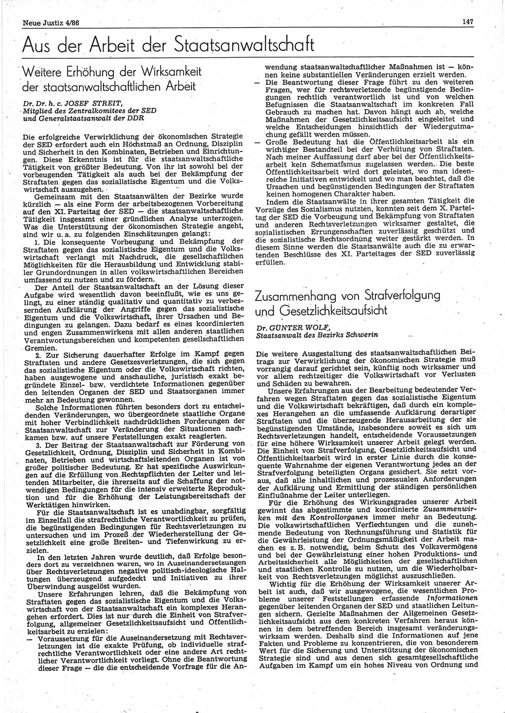 Neue Justiz (NJ), Zeitschrift für sozialistisches Recht und Gesetzlichkeit [Deutsche Demokratische Republik (DDR)], 40. Jahrgang 1986, Seite 147 (NJ DDR 1986, S. 147)