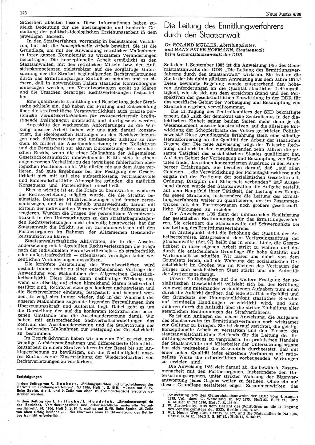 Neue Justiz (NJ), Zeitschrift für sozialistisches Recht und Gesetzlichkeit [Deutsche Demokratische Republik (DDR)], 40. Jahrgang 1986, Seite 148 (NJ DDR 1986, S. 148)