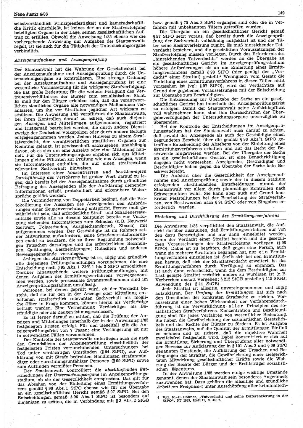 Neue Justiz (NJ), Zeitschrift für sozialistisches Recht und Gesetzlichkeit [Deutsche Demokratische Republik (DDR)], 40. Jahrgang 1986, Seite 149 (NJ DDR 1986, S. 149)