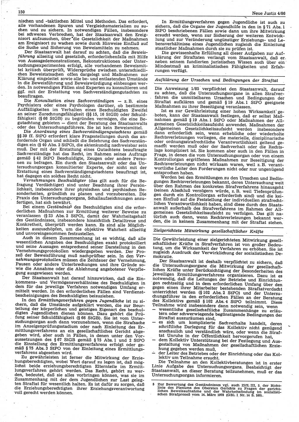 Neue Justiz (NJ), Zeitschrift für sozialistisches Recht und Gesetzlichkeit [Deutsche Demokratische Republik (DDR)], 40. Jahrgang 1986, Seite 150 (NJ DDR 1986, S. 150)