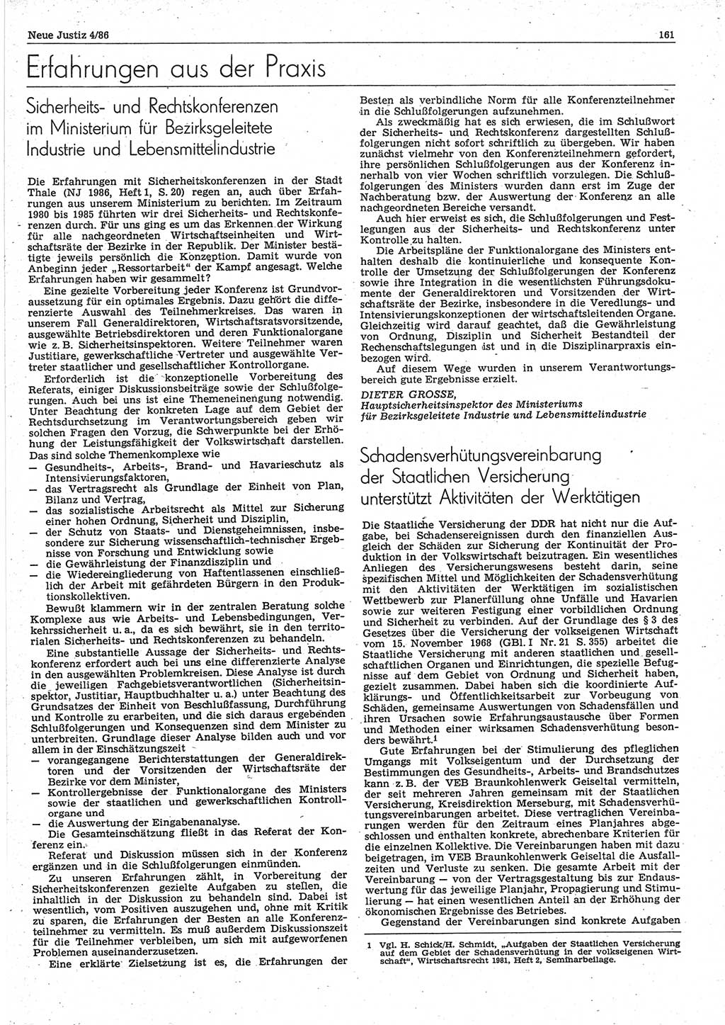 Neue Justiz (NJ), Zeitschrift für sozialistisches Recht und Gesetzlichkeit [Deutsche Demokratische Republik (DDR)], 40. Jahrgang 1986, Seite 161 (NJ DDR 1986, S. 161)