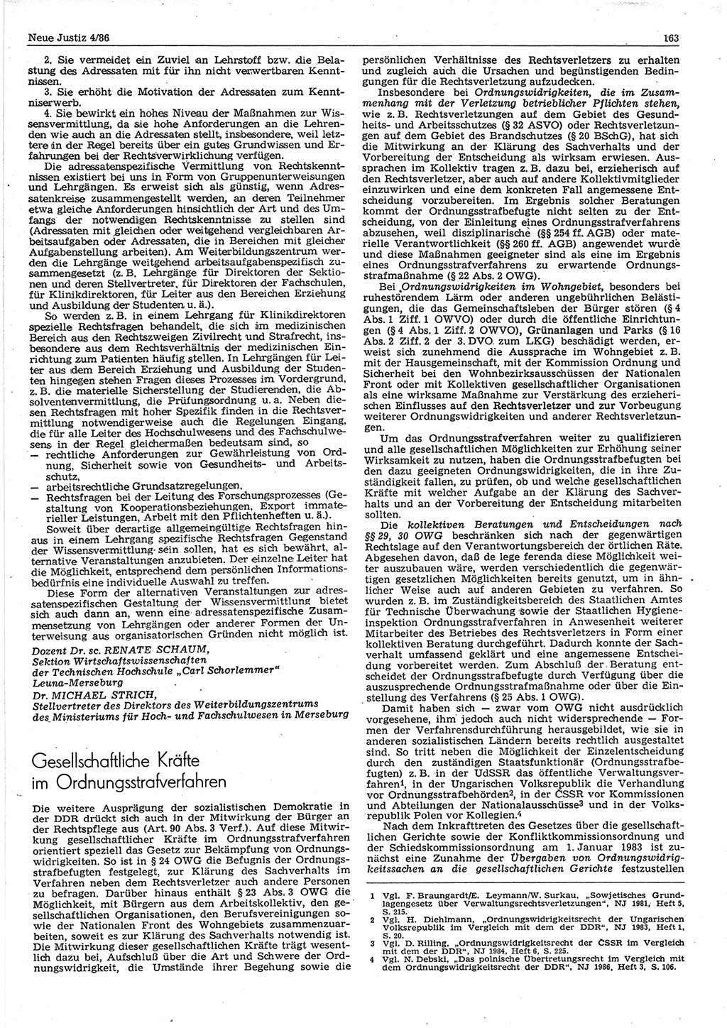 Neue Justiz (NJ), Zeitschrift für sozialistisches Recht und Gesetzlichkeit [Deutsche Demokratische Republik (DDR)], 40. Jahrgang 1986, Seite 163 (NJ DDR 1986, S. 163)