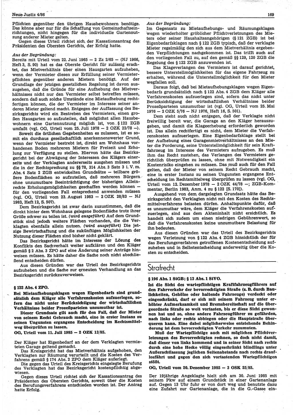 Neue Justiz (NJ), Zeitschrift für sozialistisches Recht und Gesetzlichkeit [Deutsche Demokratische Republik (DDR)], 40. Jahrgang 1986, Seite 169 (NJ DDR 1986, S. 169)