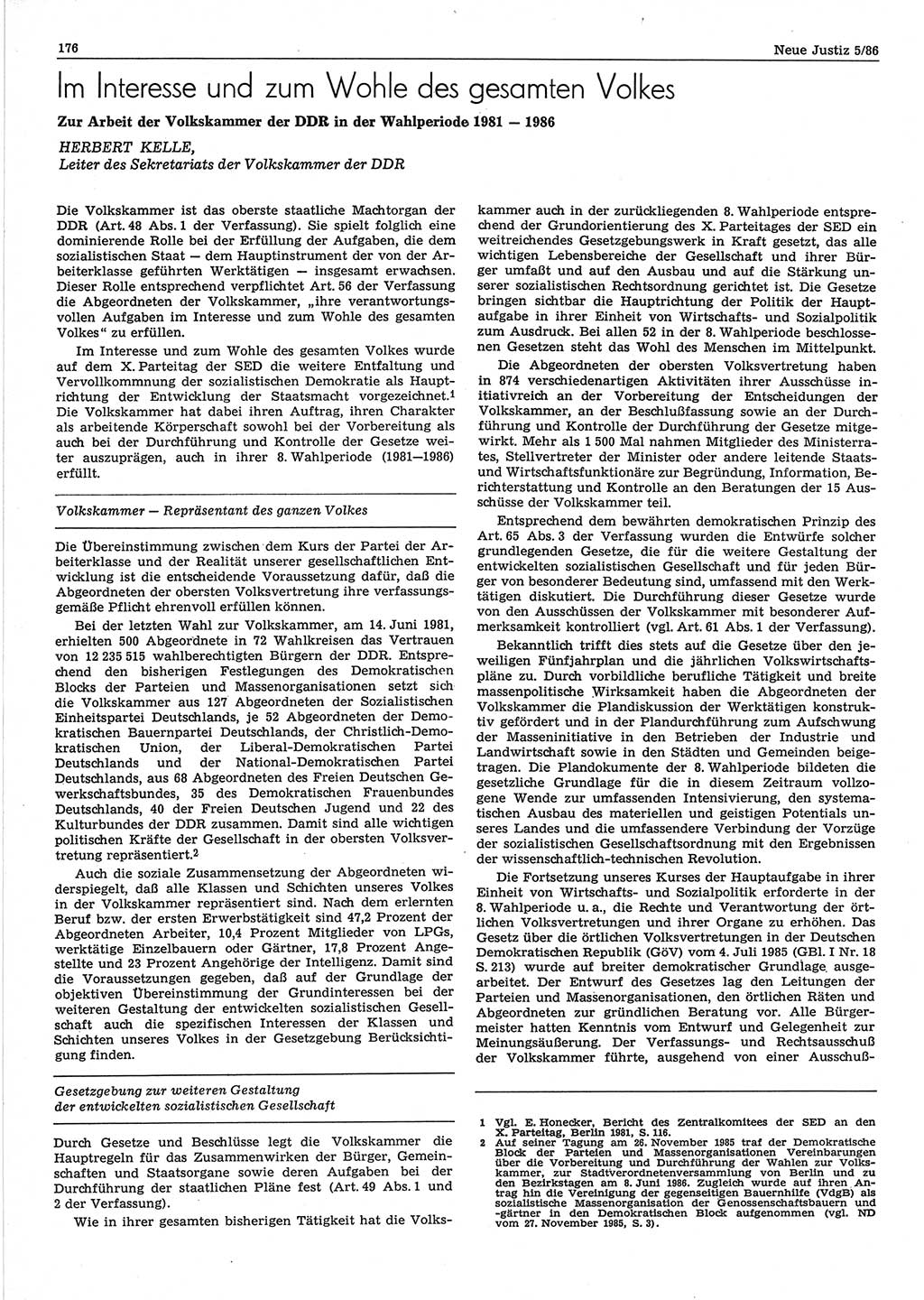 Neue Justiz (NJ), Zeitschrift für sozialistisches Recht und Gesetzlichkeit [Deutsche Demokratische Republik (DDR)], 40. Jahrgang 1986, Seite 176 (NJ DDR 1986, S. 176)