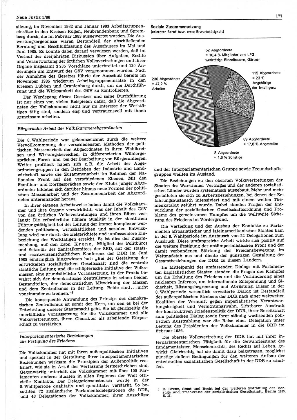 Neue Justiz (NJ), Zeitschrift für sozialistisches Recht und Gesetzlichkeit [Deutsche Demokratische Republik (DDR)], 40. Jahrgang 1986, Seite 177 (NJ DDR 1986, S. 177)