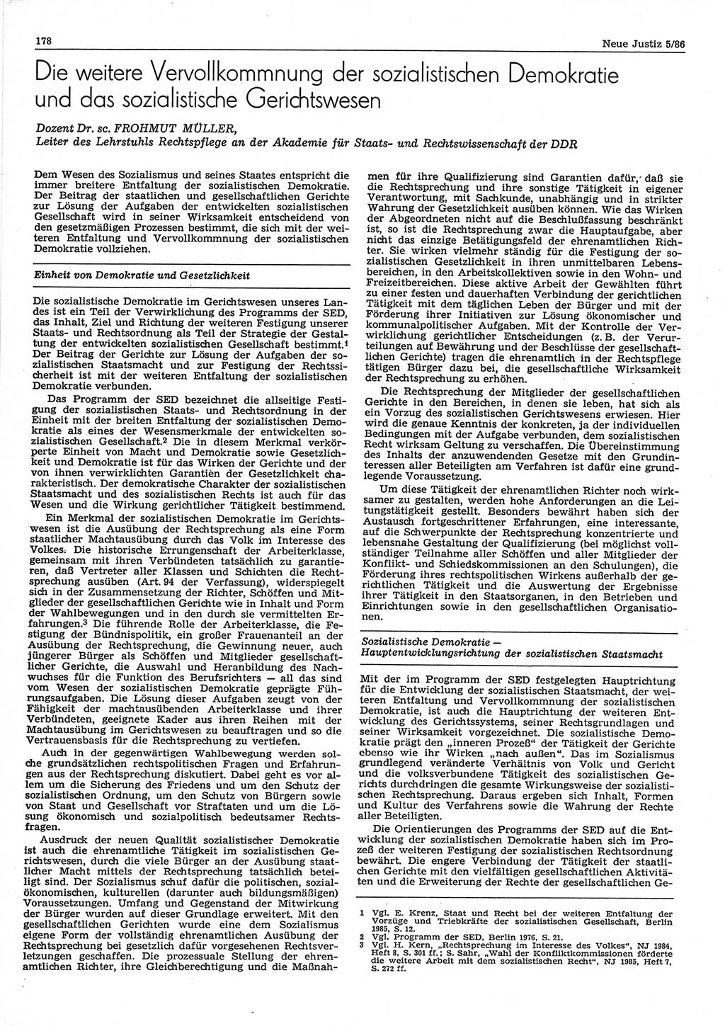 Neue Justiz (NJ), Zeitschrift für sozialistisches Recht und Gesetzlichkeit [Deutsche Demokratische Republik (DDR)], 40. Jahrgang 1986, Seite 178 (NJ DDR 1986, S. 178)