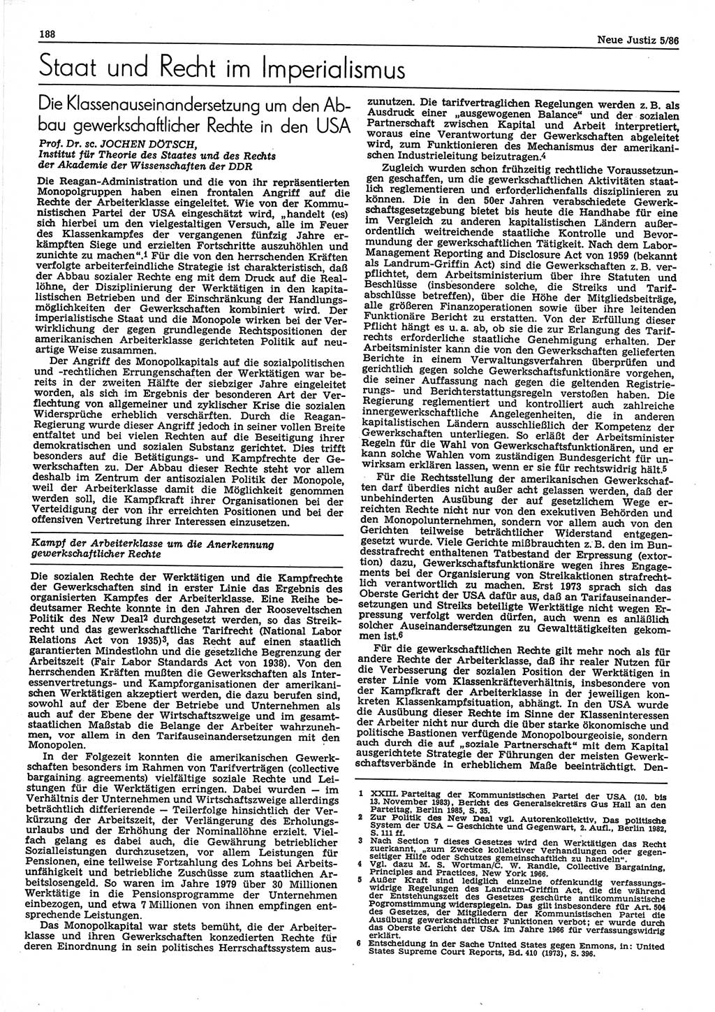 Neue Justiz (NJ), Zeitschrift für sozialistisches Recht und Gesetzlichkeit [Deutsche Demokratische Republik (DDR)], 40. Jahrgang 1986, Seite 188 (NJ DDR 1986, S. 188)