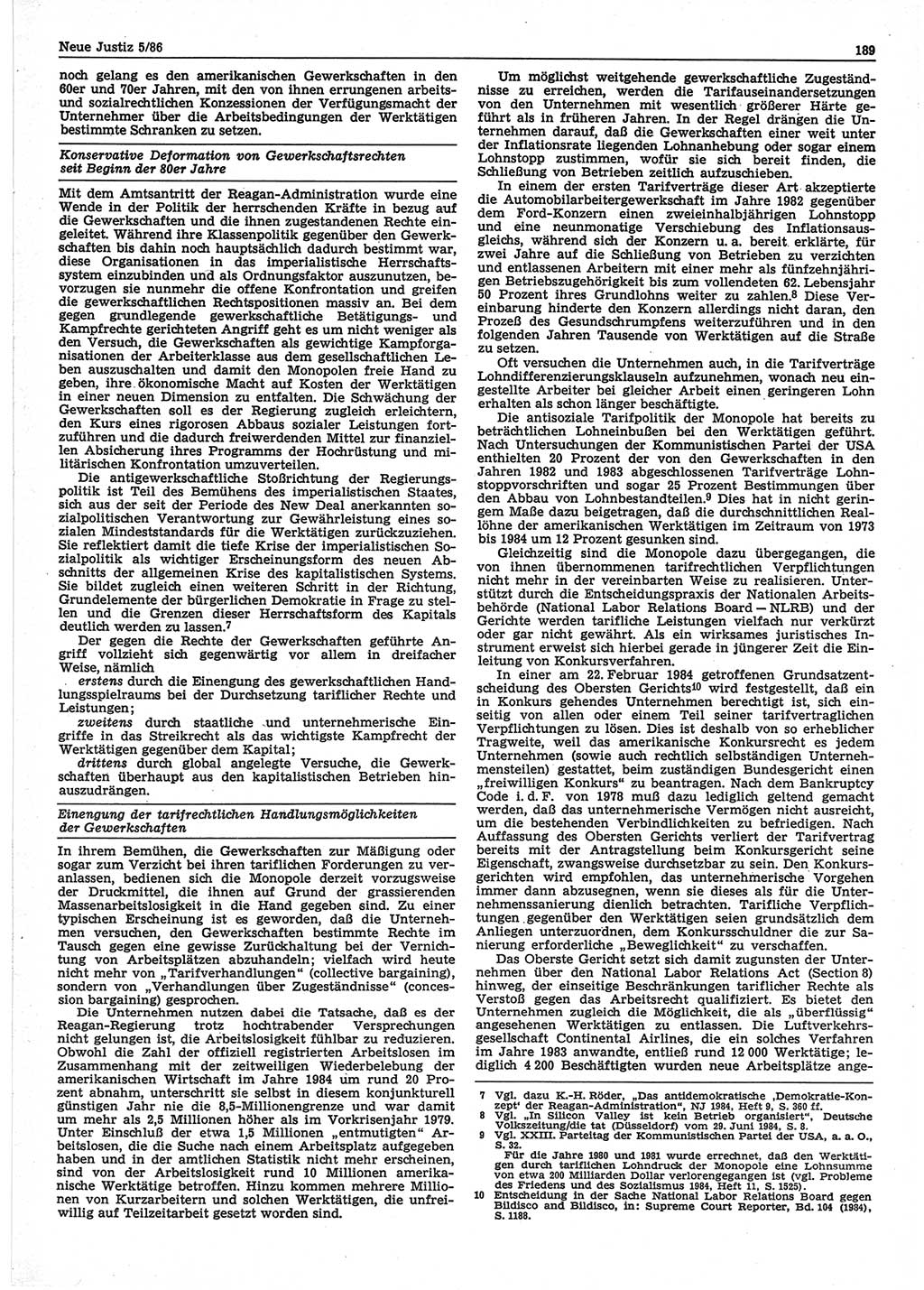 Neue Justiz (NJ), Zeitschrift für sozialistisches Recht und Gesetzlichkeit [Deutsche Demokratische Republik (DDR)], 40. Jahrgang 1986, Seite 189 (NJ DDR 1986, S. 189)