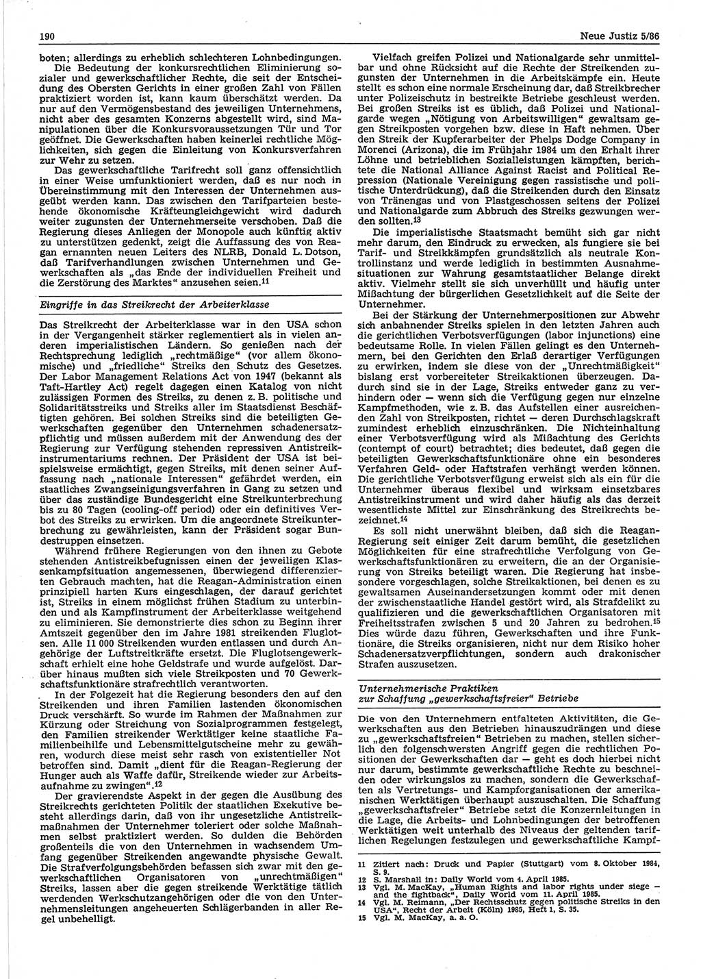 Neue Justiz (NJ), Zeitschrift für sozialistisches Recht und Gesetzlichkeit [Deutsche Demokratische Republik (DDR)], 40. Jahrgang 1986, Seite 190 (NJ DDR 1986, S. 190)