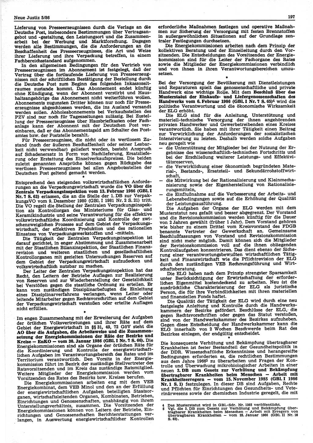Neue Justiz (NJ), Zeitschrift für sozialistisches Recht und Gesetzlichkeit [Deutsche Demokratische Republik (DDR)], 40. Jahrgang 1986, Seite 197 (NJ DDR 1986, S. 197)