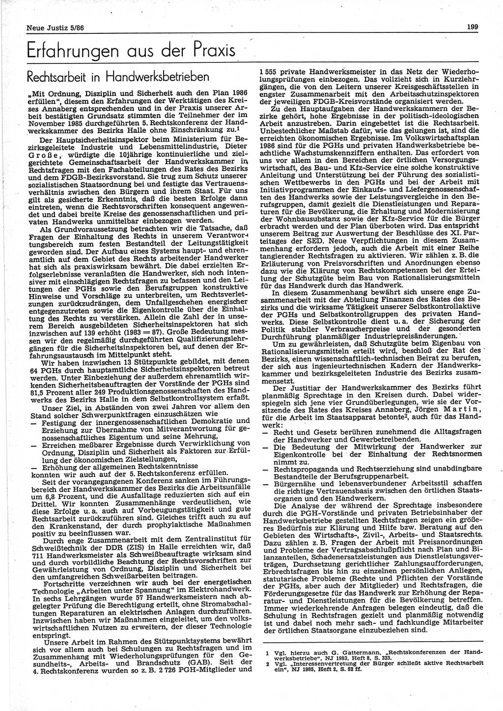Neue Justiz (NJ), Zeitschrift für sozialistisches Recht und Gesetzlichkeit [Deutsche Demokratische Republik (DDR)], 40. Jahrgang 1986, Seite 199 (NJ DDR 1986, S. 199)