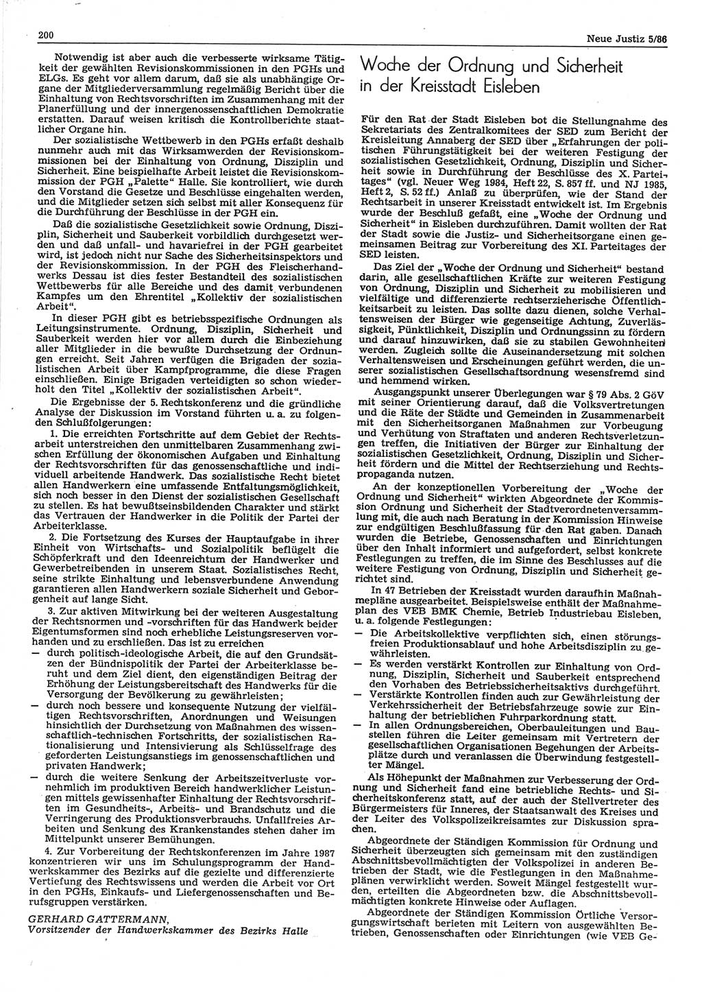 Neue Justiz (NJ), Zeitschrift für sozialistisches Recht und Gesetzlichkeit [Deutsche Demokratische Republik (DDR)], 40. Jahrgang 1986, Seite 200 (NJ DDR 1986, S. 200)
