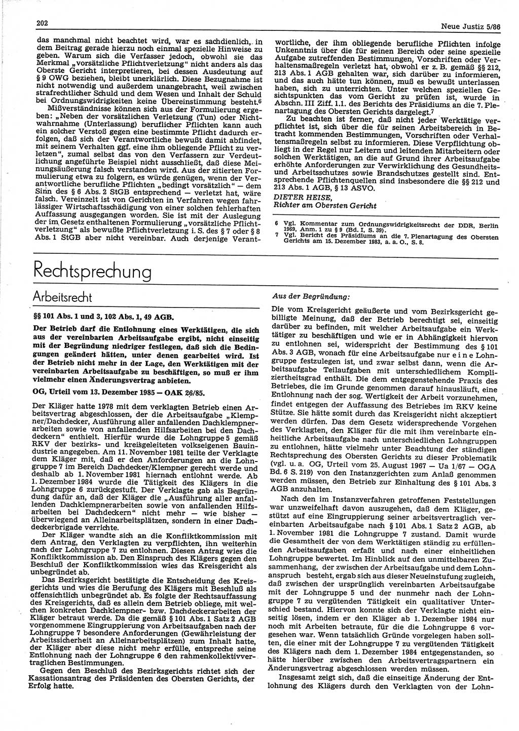 Neue Justiz (NJ), Zeitschrift für sozialistisches Recht und Gesetzlichkeit [Deutsche Demokratische Republik (DDR)], 40. Jahrgang 1986, Seite 202 (NJ DDR 1986, S. 202)