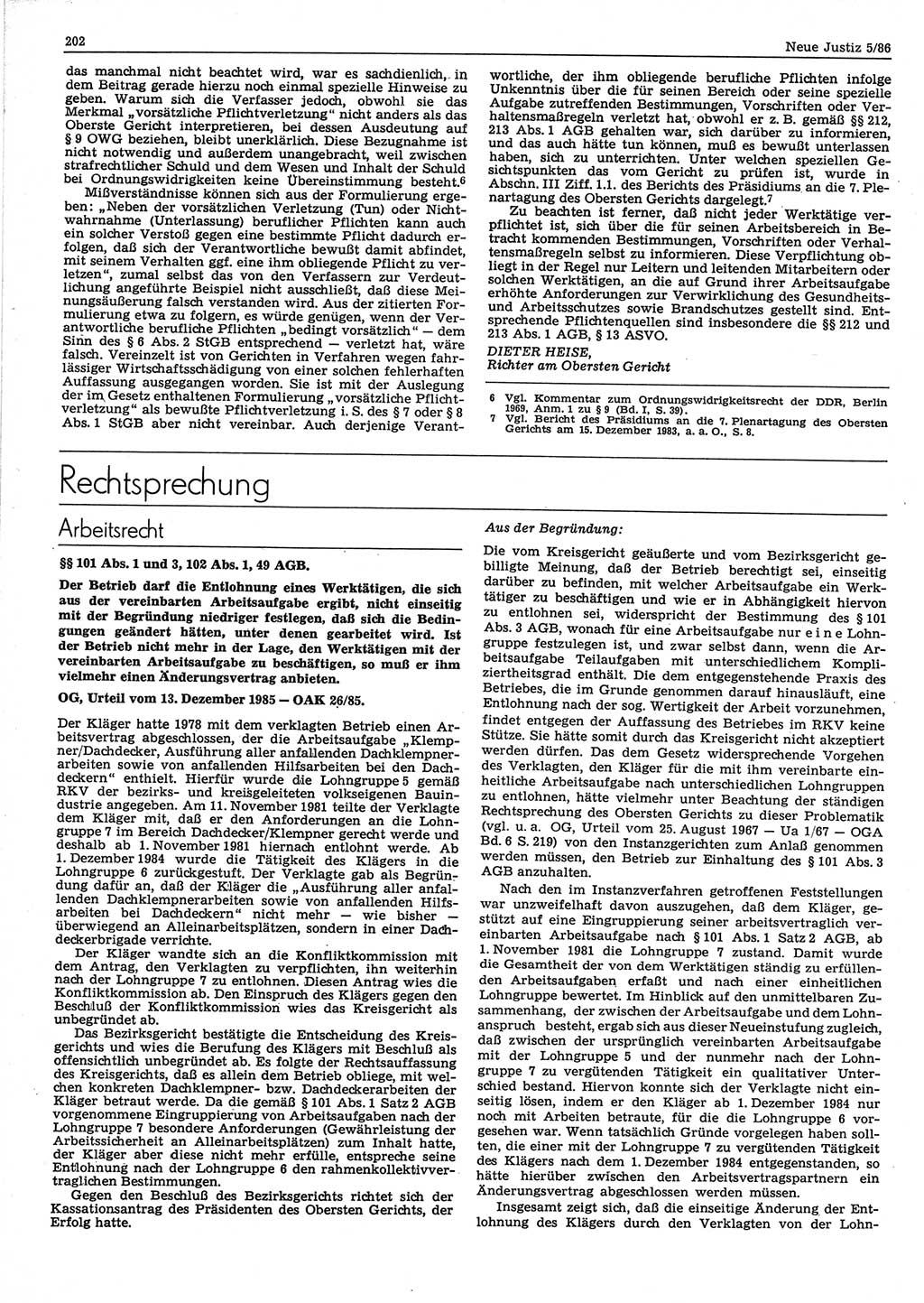 Neue Justiz (NJ), Zeitschrift für sozialistisches Recht und Gesetzlichkeit [Deutsche Demokratische Republik (DDR)], 40. Jahrgang 1986, Seite 202 (NJ DDR 1986, S. 202)