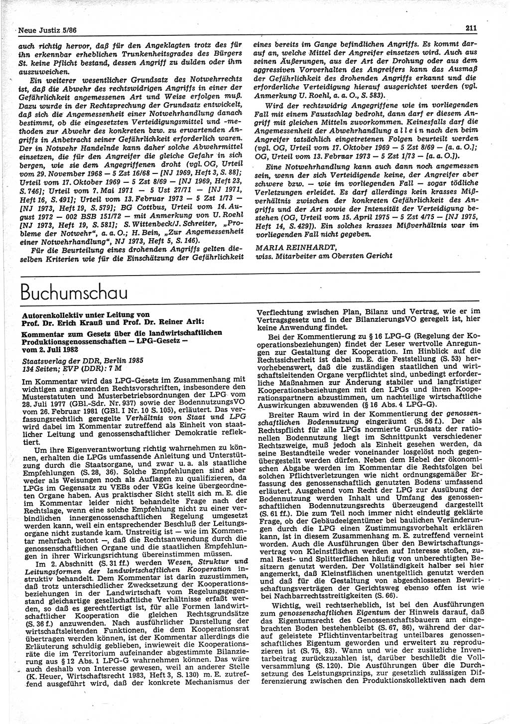 Neue Justiz (NJ), Zeitschrift für sozialistisches Recht und Gesetzlichkeit [Deutsche Demokratische Republik (DDR)], 40. Jahrgang 1986, Seite 211 (NJ DDR 1986, S. 211)