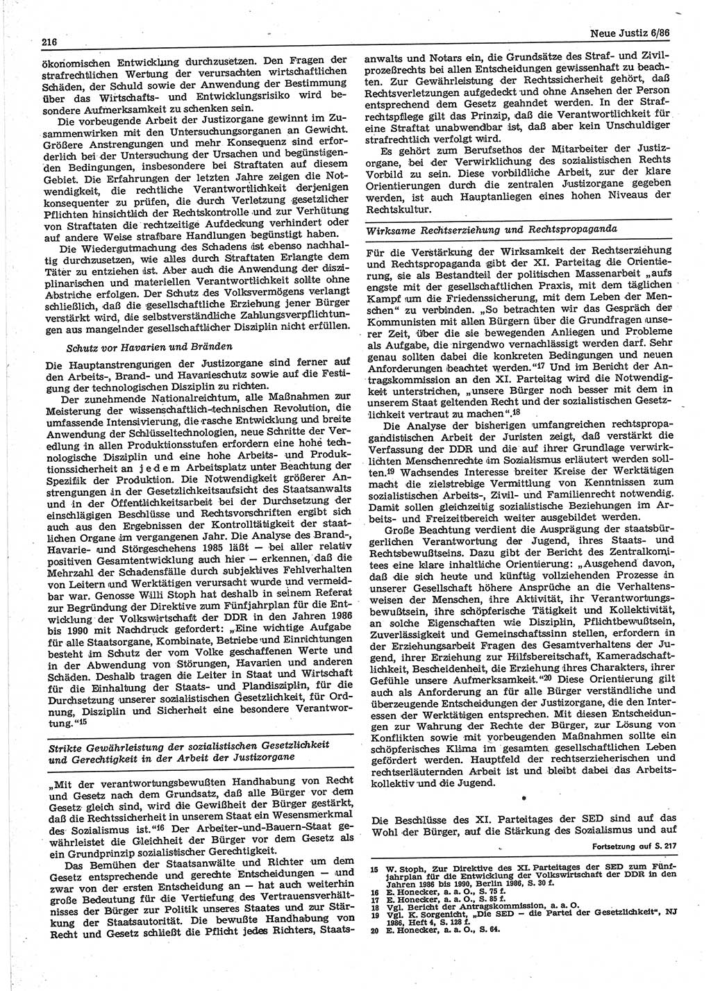 Neue Justiz (NJ), Zeitschrift für sozialistisches Recht und Gesetzlichkeit [Deutsche Demokratische Republik (DDR)], 40. Jahrgang 1986, Seite 216 (NJ DDR 1986, S. 216)