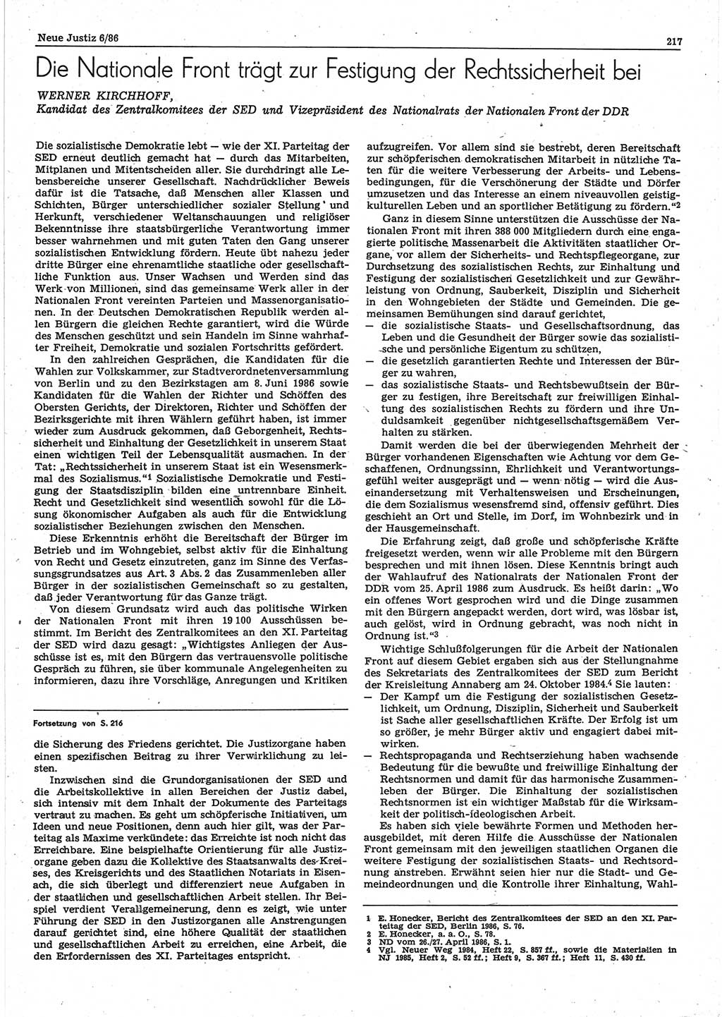 Neue Justiz (NJ), Zeitschrift für sozialistisches Recht und Gesetzlichkeit [Deutsche Demokratische Republik (DDR)], 40. Jahrgang 1986, Seite 217 (NJ DDR 1986, S. 217)
