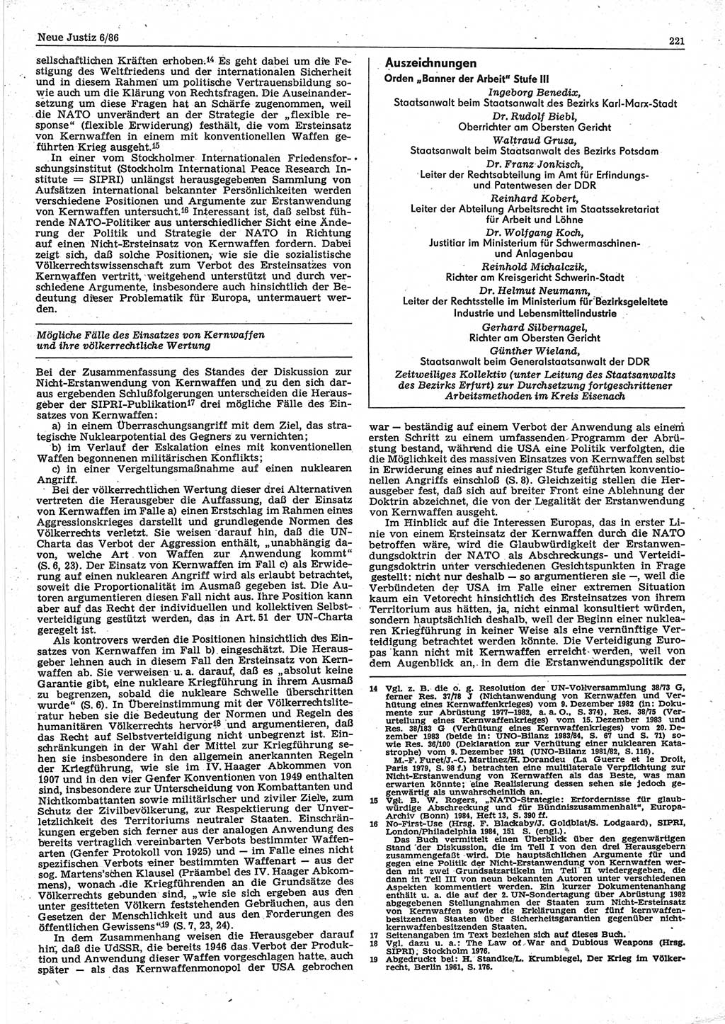 Neue Justiz (NJ), Zeitschrift für sozialistisches Recht und Gesetzlichkeit [Deutsche Demokratische Republik (DDR)], 40. Jahrgang 1986, Seite 221 (NJ DDR 1986, S. 221)