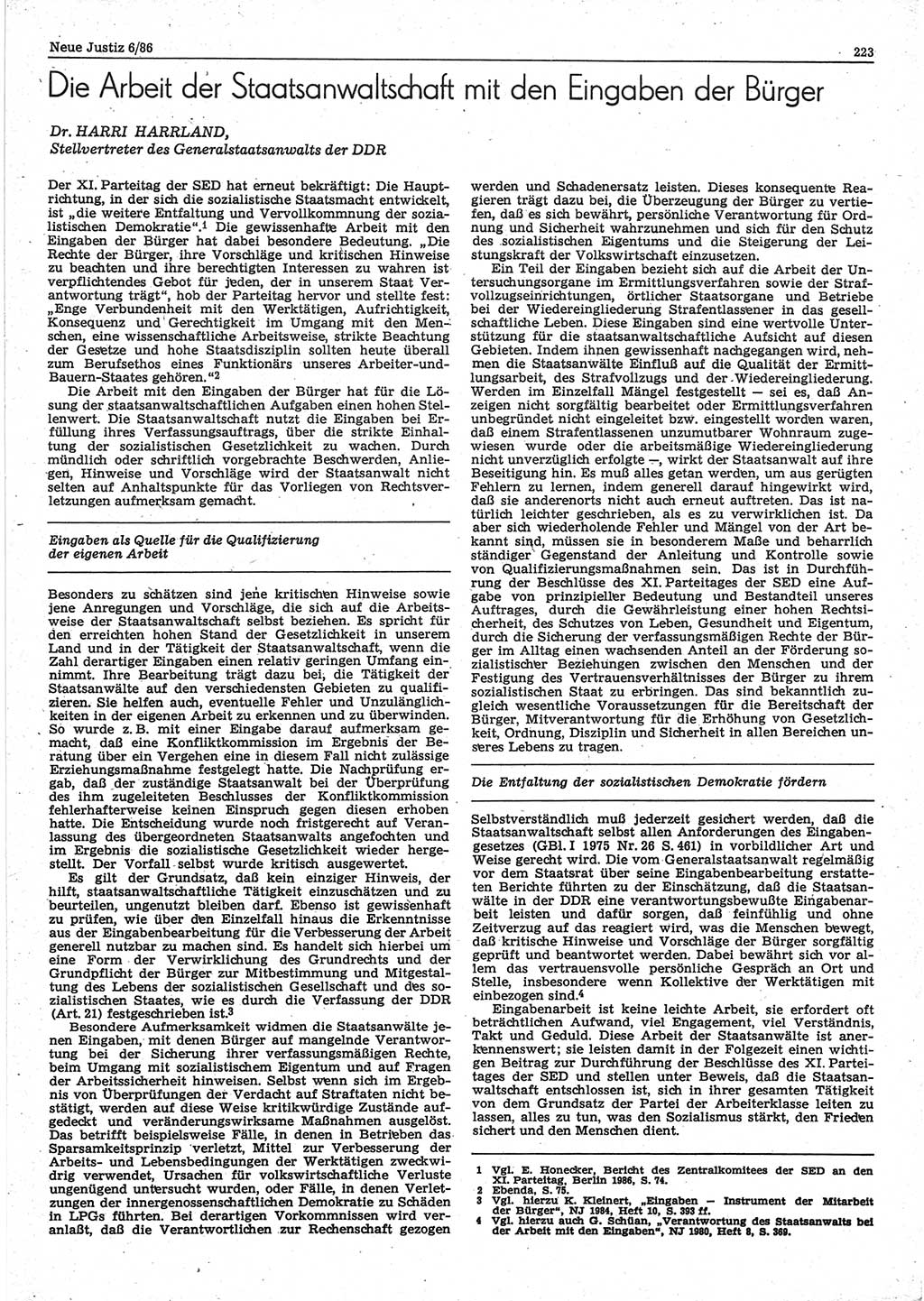 Neue Justiz (NJ), Zeitschrift für sozialistisches Recht und Gesetzlichkeit [Deutsche Demokratische Republik (DDR)], 40. Jahrgang 1986, Seite 223 (NJ DDR 1986, S. 223)