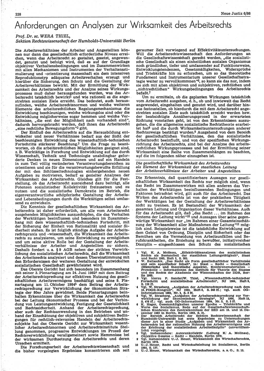 Neue Justiz (NJ), Zeitschrift für sozialistisches Recht und Gesetzlichkeit [Deutsche Demokratische Republik (DDR)], 40. Jahrgang 1986, Seite 228 (NJ DDR 1986, S. 228)