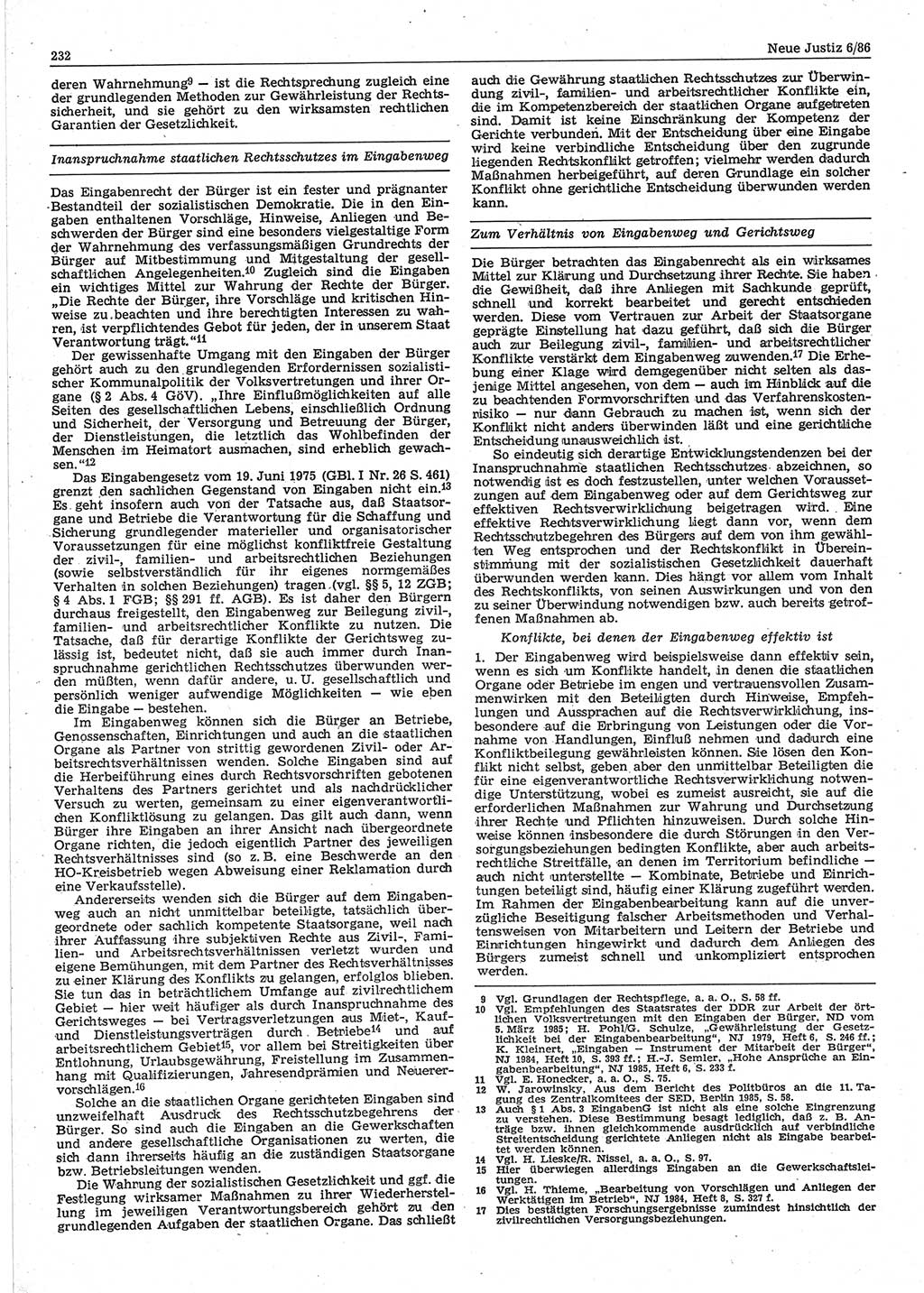 Neue Justiz (NJ), Zeitschrift für sozialistisches Recht und Gesetzlichkeit [Deutsche Demokratische Republik (DDR)], 40. Jahrgang 1986, Seite 232 (NJ DDR 1986, S. 232)