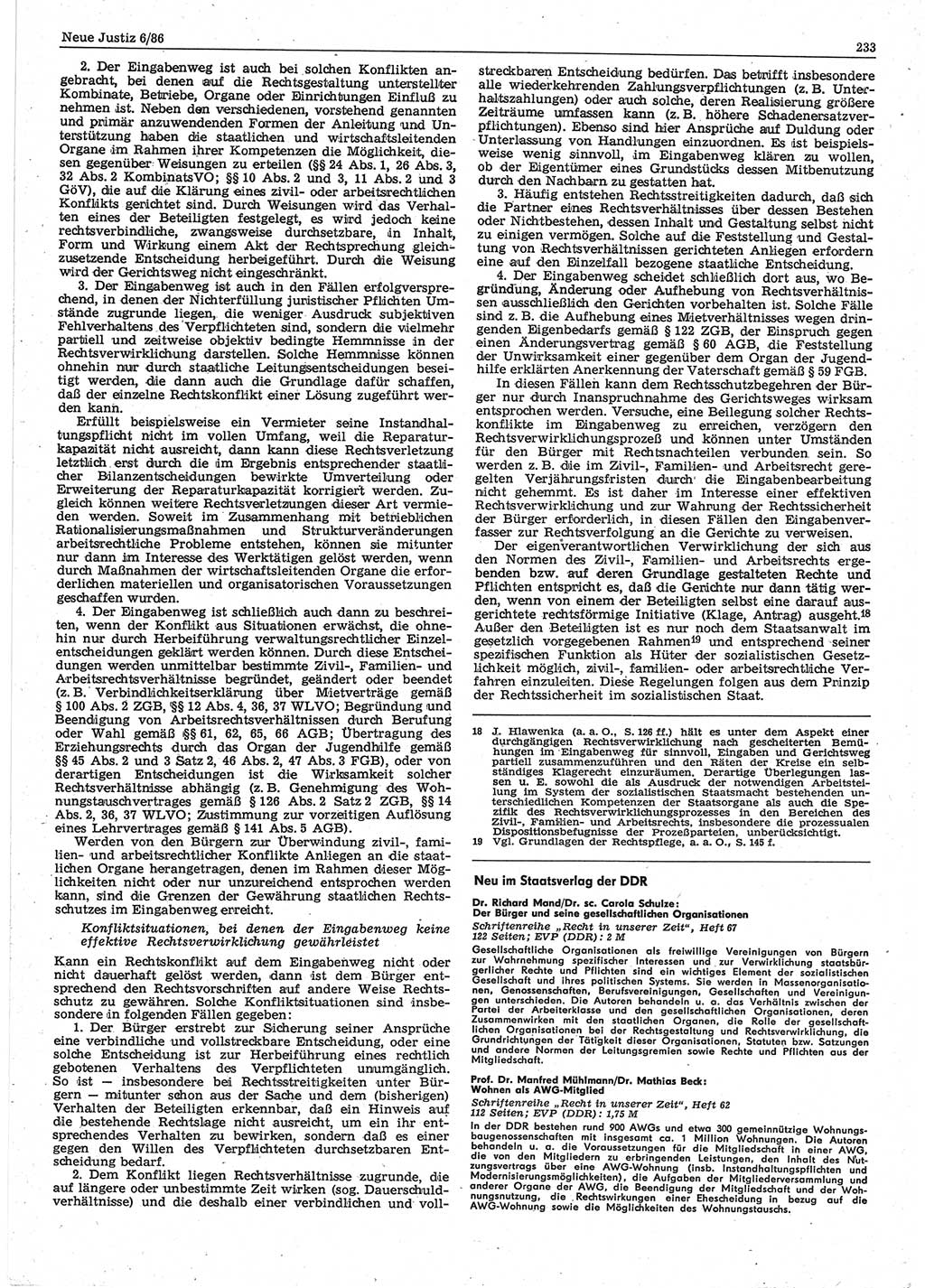 Neue Justiz (NJ), Zeitschrift für sozialistisches Recht und Gesetzlichkeit [Deutsche Demokratische Republik (DDR)], 40. Jahrgang 1986, Seite 233 (NJ DDR 1986, S. 233)