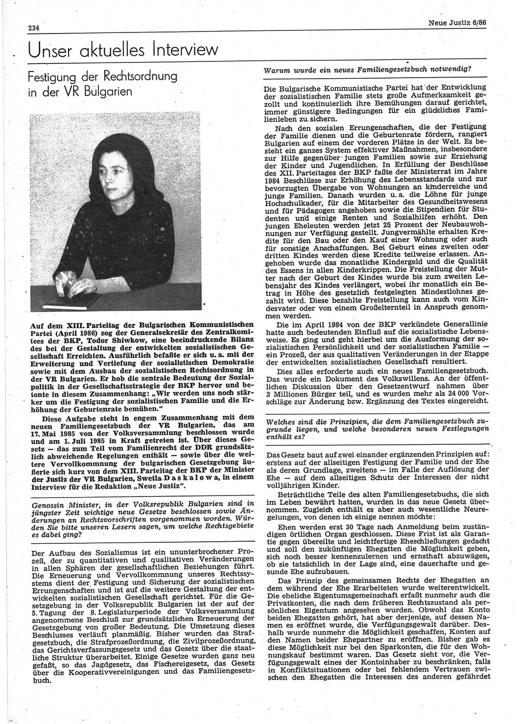 Neue Justiz (NJ), Zeitschrift für sozialistisches Recht und Gesetzlichkeit [Deutsche Demokratische Republik (DDR)], 40. Jahrgang 1986, Seite 234 (NJ DDR 1986, S. 234)