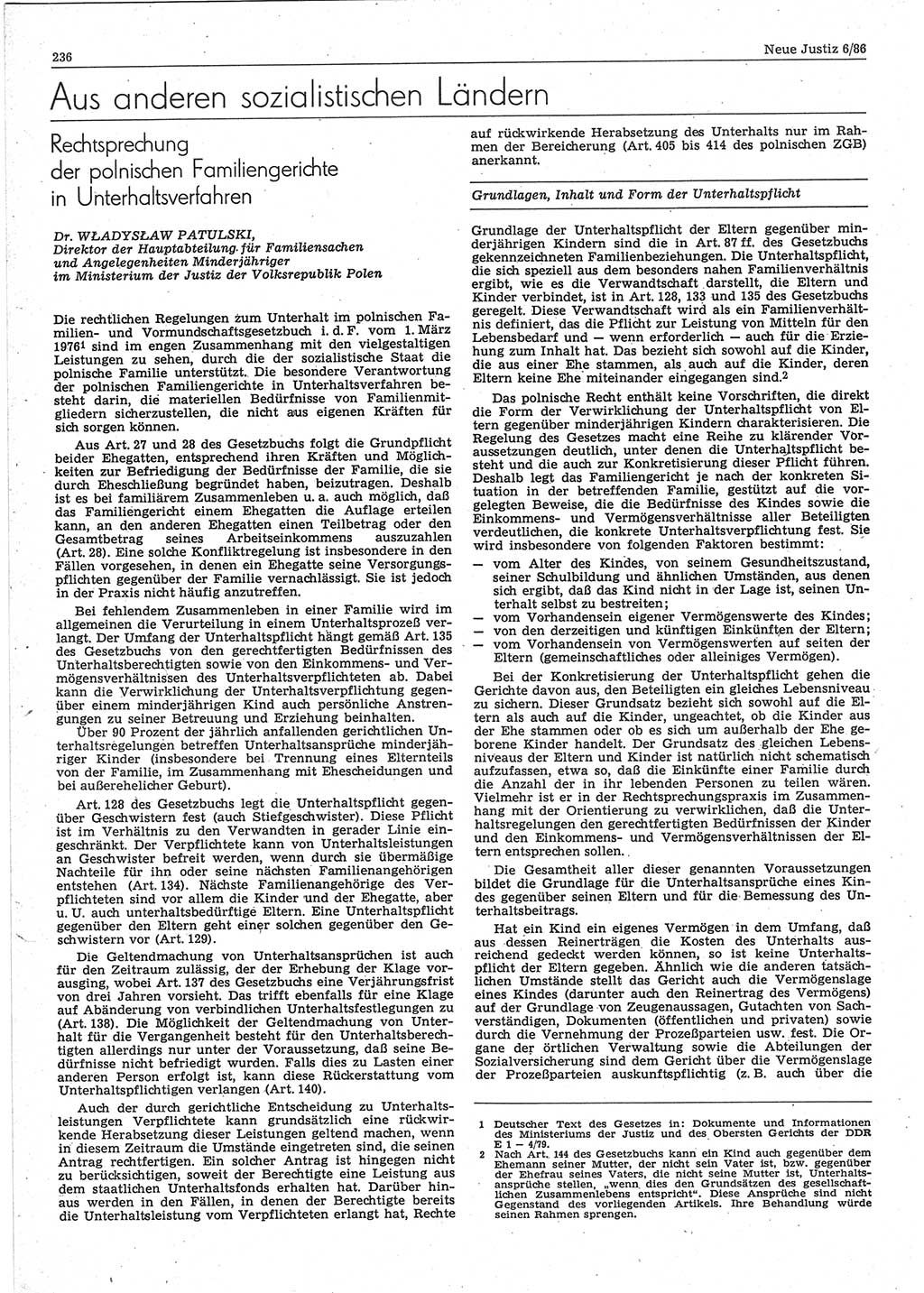 Neue Justiz (NJ), Zeitschrift für sozialistisches Recht und Gesetzlichkeit [Deutsche Demokratische Republik (DDR)], 40. Jahrgang 1986, Seite 236 (NJ DDR 1986, S. 236)