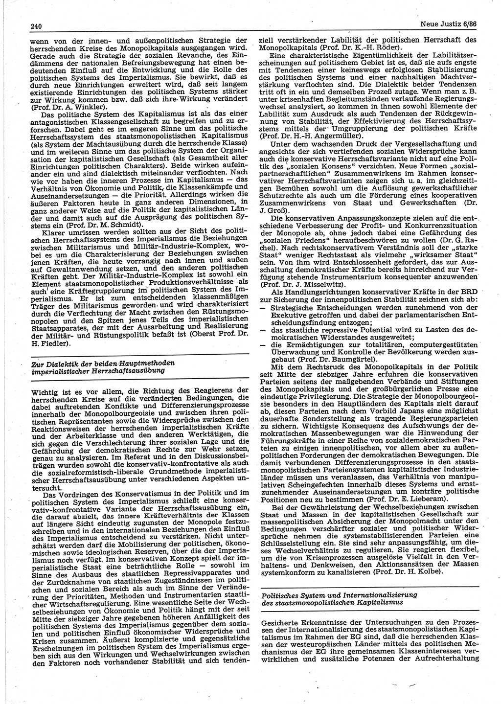 Neue Justiz (NJ), Zeitschrift für sozialistisches Recht und Gesetzlichkeit [Deutsche Demokratische Republik (DDR)], 40. Jahrgang 1986, Seite 240 (NJ DDR 1986, S. 240)