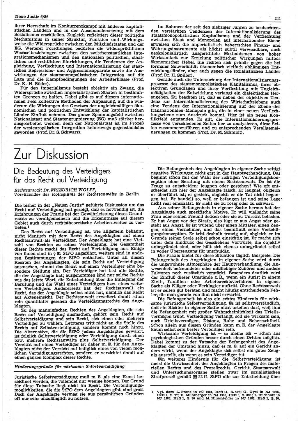 Neue Justiz (NJ), Zeitschrift für sozialistisches Recht und Gesetzlichkeit [Deutsche Demokratische Republik (DDR)], 40. Jahrgang 1986, Seite 241 (NJ DDR 1986, S. 241)