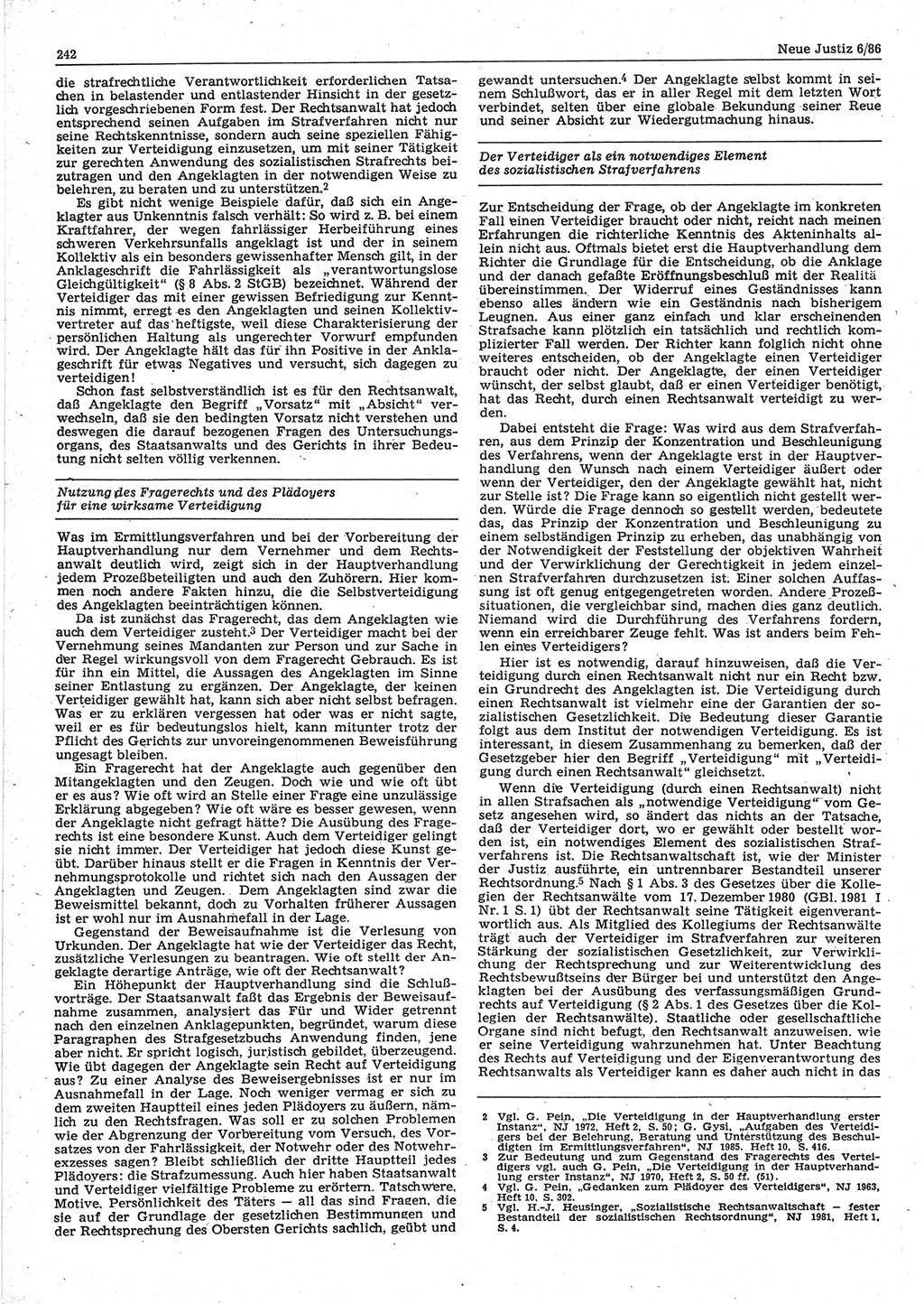 Neue Justiz (NJ), Zeitschrift für sozialistisches Recht und Gesetzlichkeit [Deutsche Demokratische Republik (DDR)], 40. Jahrgang 1986, Seite 242 (NJ DDR 1986, S. 242)
