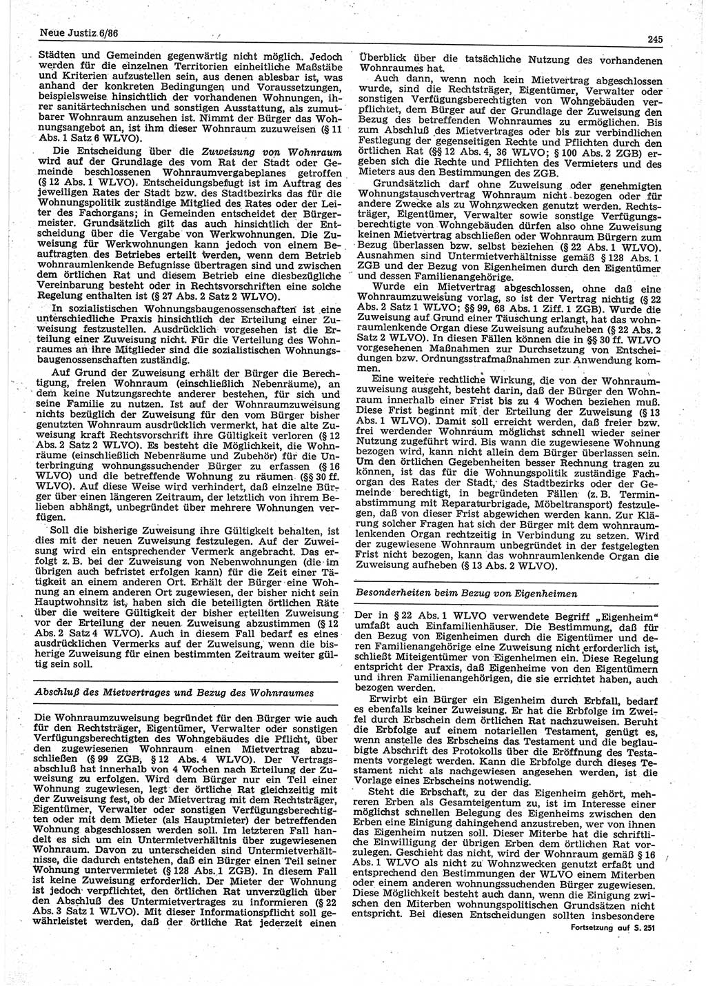 Neue Justiz (NJ), Zeitschrift für sozialistisches Recht und Gesetzlichkeit [Deutsche Demokratische Republik (DDR)], 40. Jahrgang 1986, Seite 245 (NJ DDR 1986, S. 245)