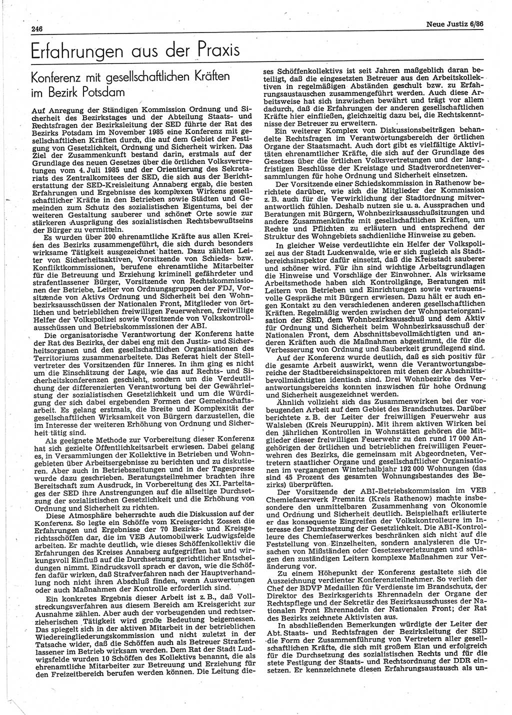 Neue Justiz (NJ), Zeitschrift für sozialistisches Recht und Gesetzlichkeit [Deutsche Demokratische Republik (DDR)], 40. Jahrgang 1986, Seite 246 (NJ DDR 1986, S. 246)