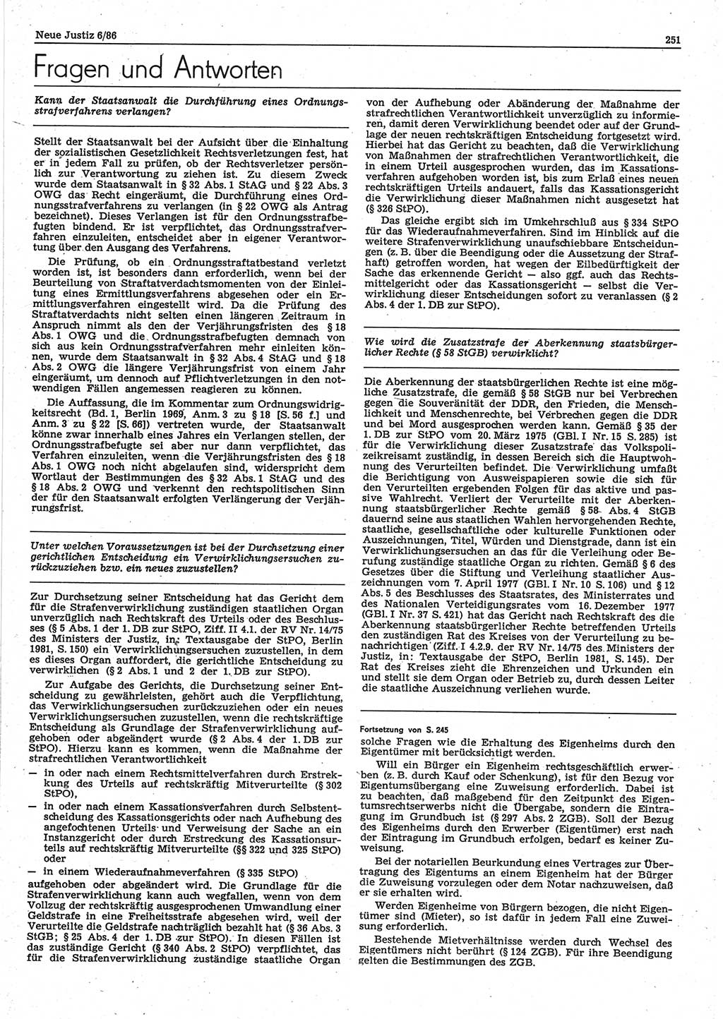 Neue Justiz (NJ), Zeitschrift für sozialistisches Recht und Gesetzlichkeit [Deutsche Demokratische Republik (DDR)], 40. Jahrgang 1986, Seite 251 (NJ DDR 1986, S. 251)