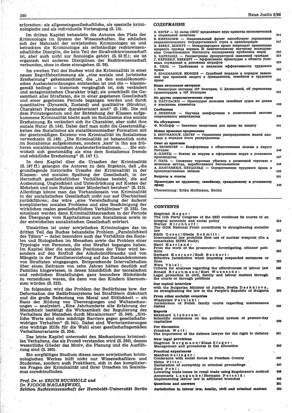 Neue Justiz (NJ), Zeitschrift für sozialistisches Recht und Gesetzlichkeit [Deutsche Demokratische Republik (DDR)], 40. Jahrgang 1986, Seite 260 (NJ DDR 1986, S. 260)