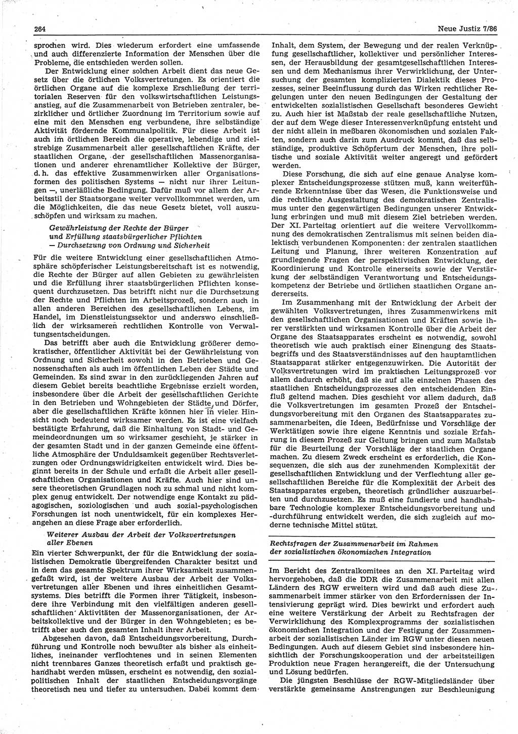 Neue Justiz (NJ), Zeitschrift für sozialistisches Recht und Gesetzlichkeit [Deutsche Demokratische Republik (DDR)], 40. Jahrgang 1986, Seite 264 (NJ DDR 1986, S. 264)