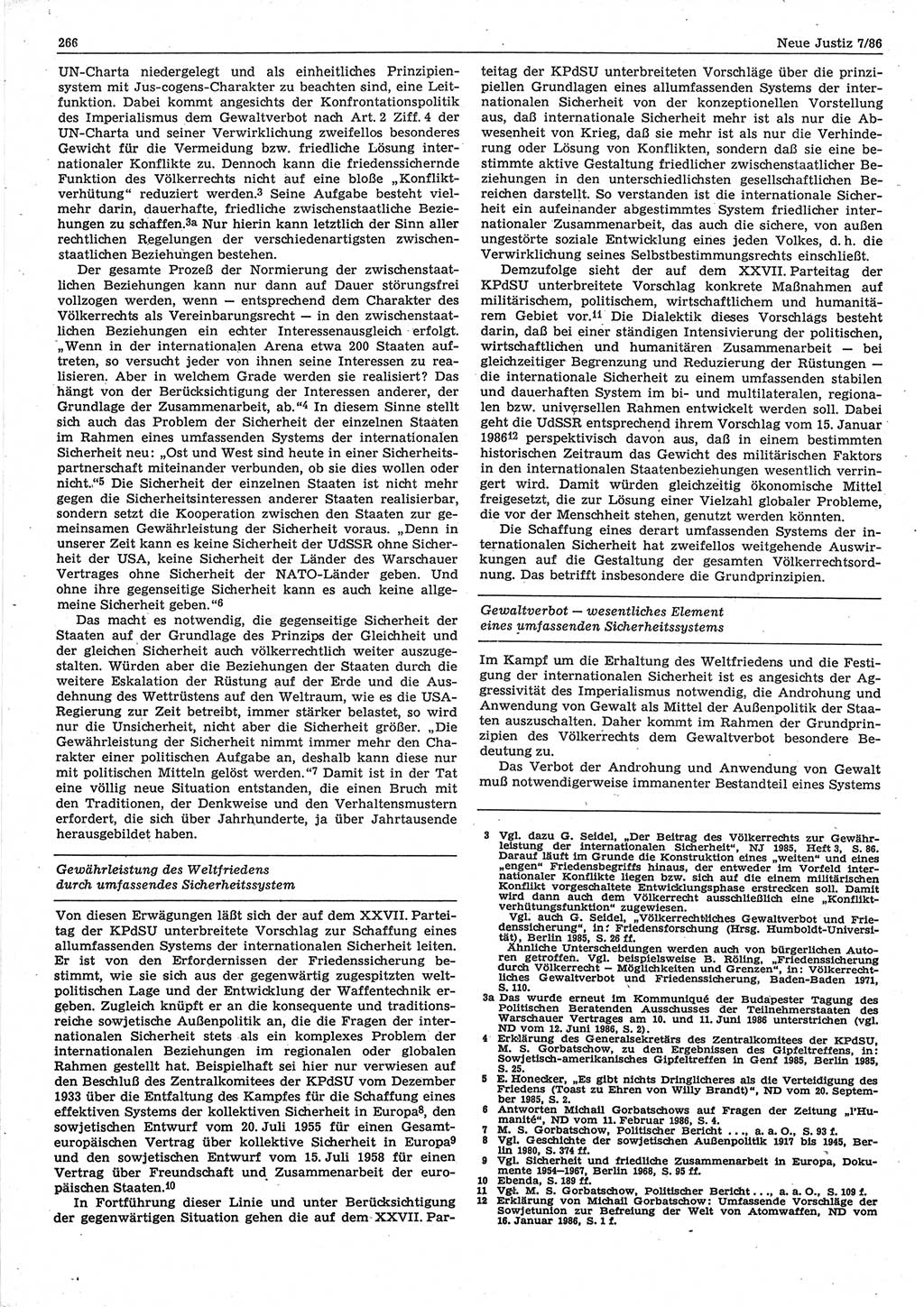 Neue Justiz (NJ), Zeitschrift für sozialistisches Recht und Gesetzlichkeit [Deutsche Demokratische Republik (DDR)], 40. Jahrgang 1986, Seite 266 (NJ DDR 1986, S. 266)