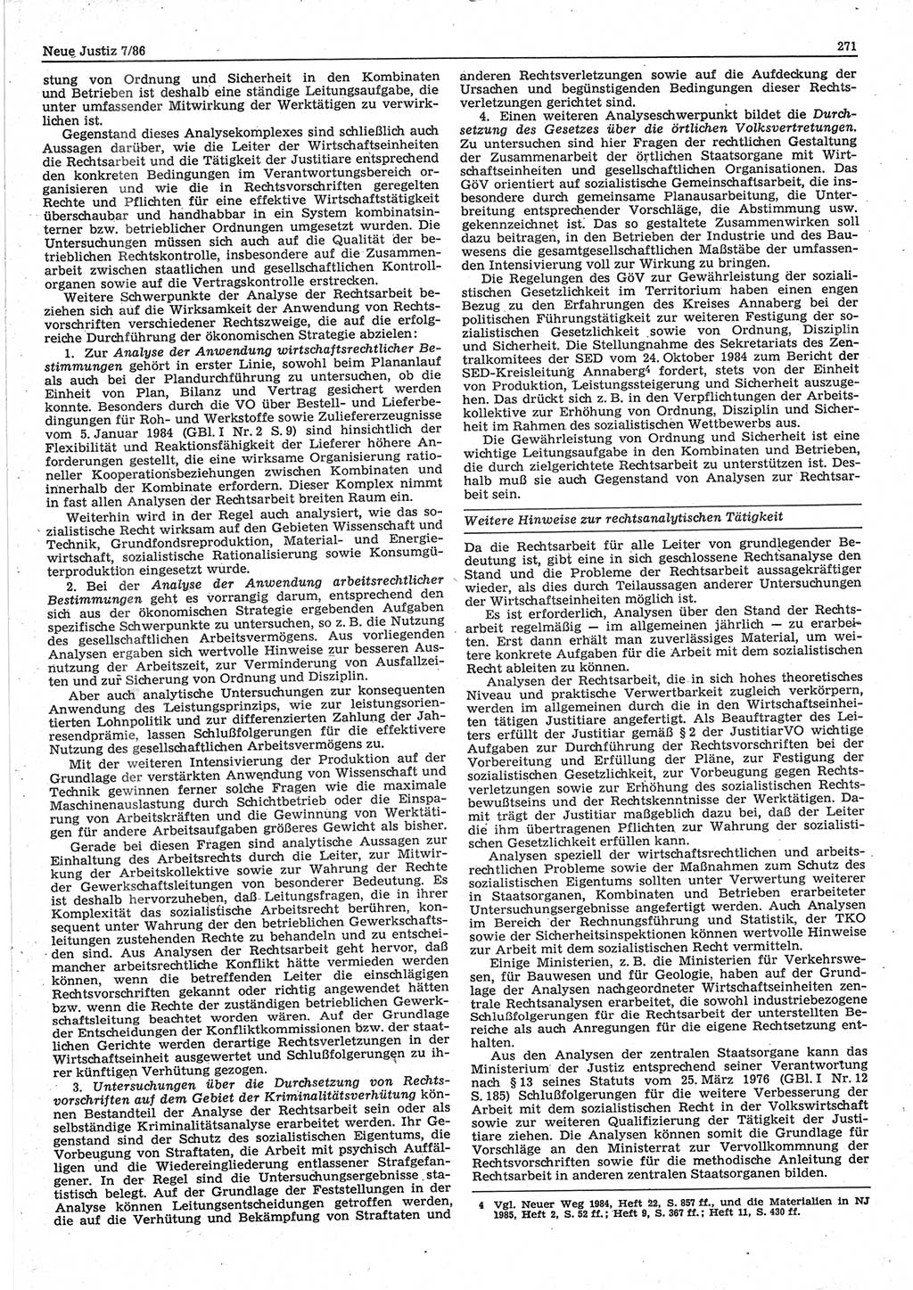 Neue Justiz (NJ), Zeitschrift für sozialistisches Recht und Gesetzlichkeit [Deutsche Demokratische Republik (DDR)], 40. Jahrgang 1986, Seite 271 (NJ DDR 1986, S. 271)