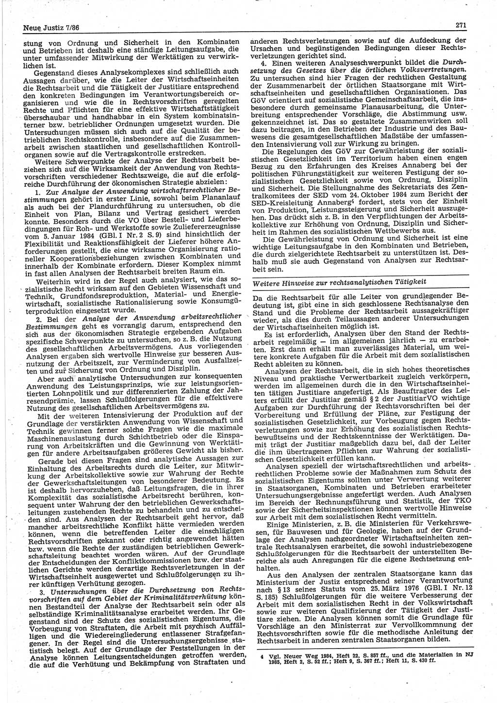 Neue Justiz (NJ), Zeitschrift für sozialistisches Recht und Gesetzlichkeit [Deutsche Demokratische Republik (DDR)], 40. Jahrgang 1986, Seite 271 (NJ DDR 1986, S. 271)