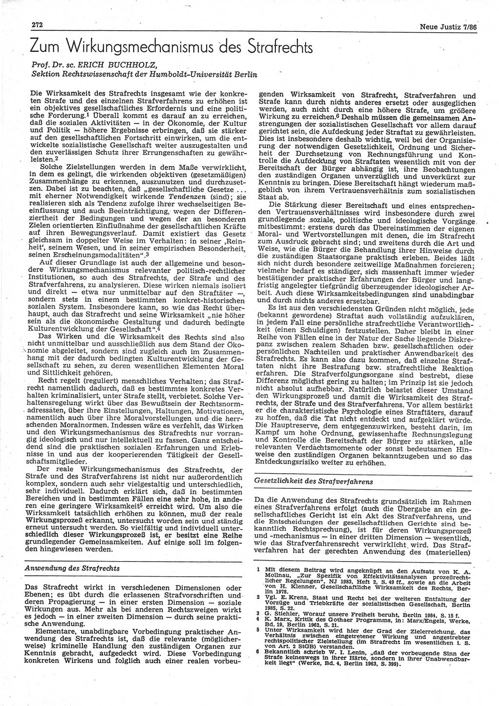 Neue Justiz (NJ), Zeitschrift für sozialistisches Recht und Gesetzlichkeit [Deutsche Demokratische Republik (DDR)], 40. Jahrgang 1986, Seite 272 (NJ DDR 1986, S. 272)