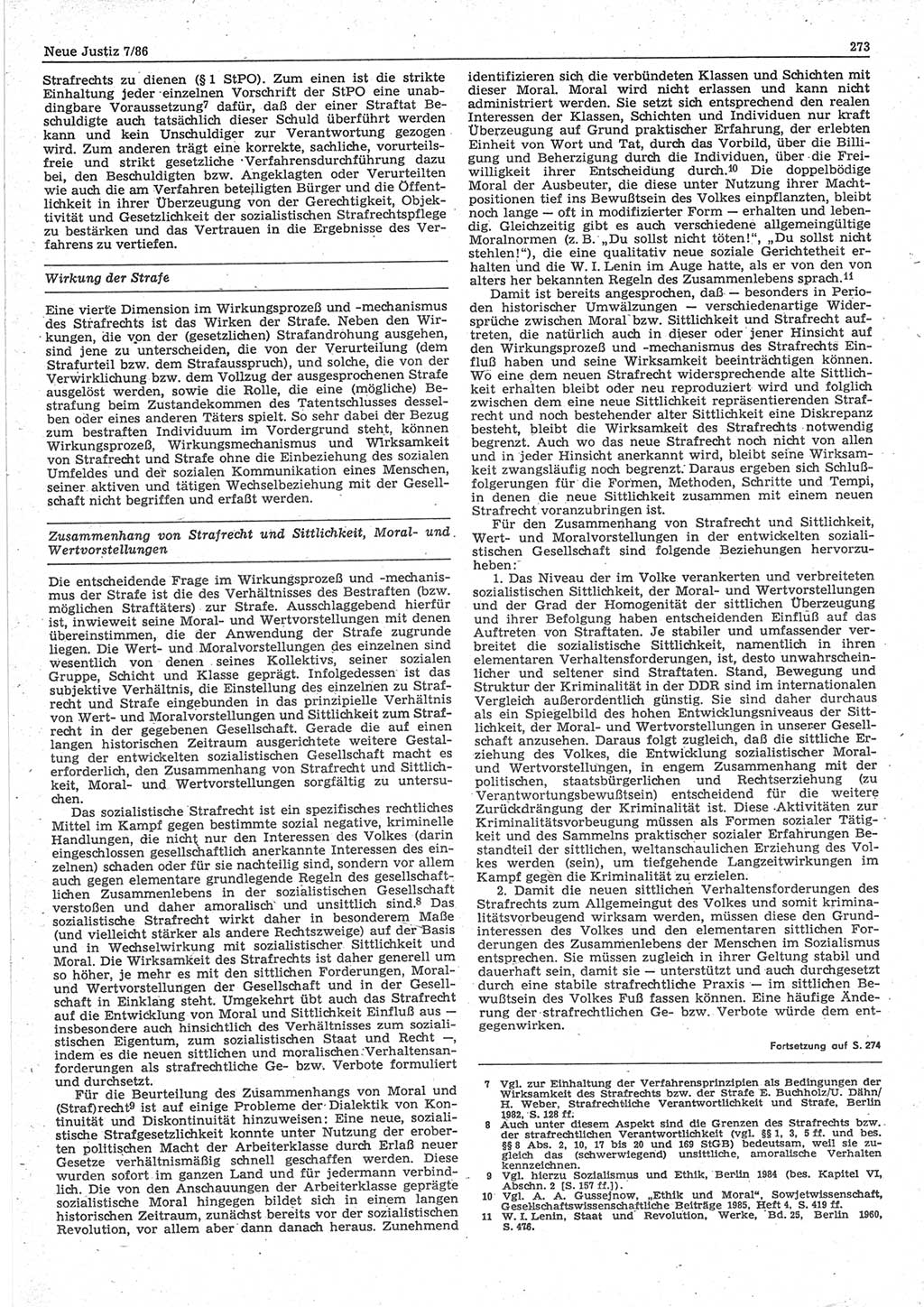 Neue Justiz (NJ), Zeitschrift für sozialistisches Recht und Gesetzlichkeit [Deutsche Demokratische Republik (DDR)], 40. Jahrgang 1986, Seite 273 (NJ DDR 1986, S. 273)
