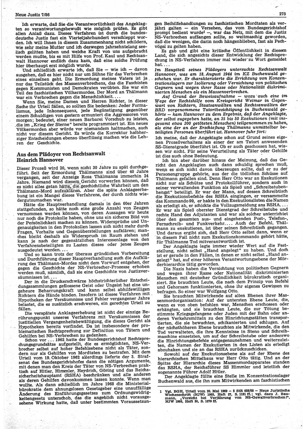 Neue Justiz (NJ), Zeitschrift für sozialistisches Recht und Gesetzlichkeit [Deutsche Demokratische Republik (DDR)], 40. Jahrgang 1986, Seite 275 (NJ DDR 1986, S. 275)