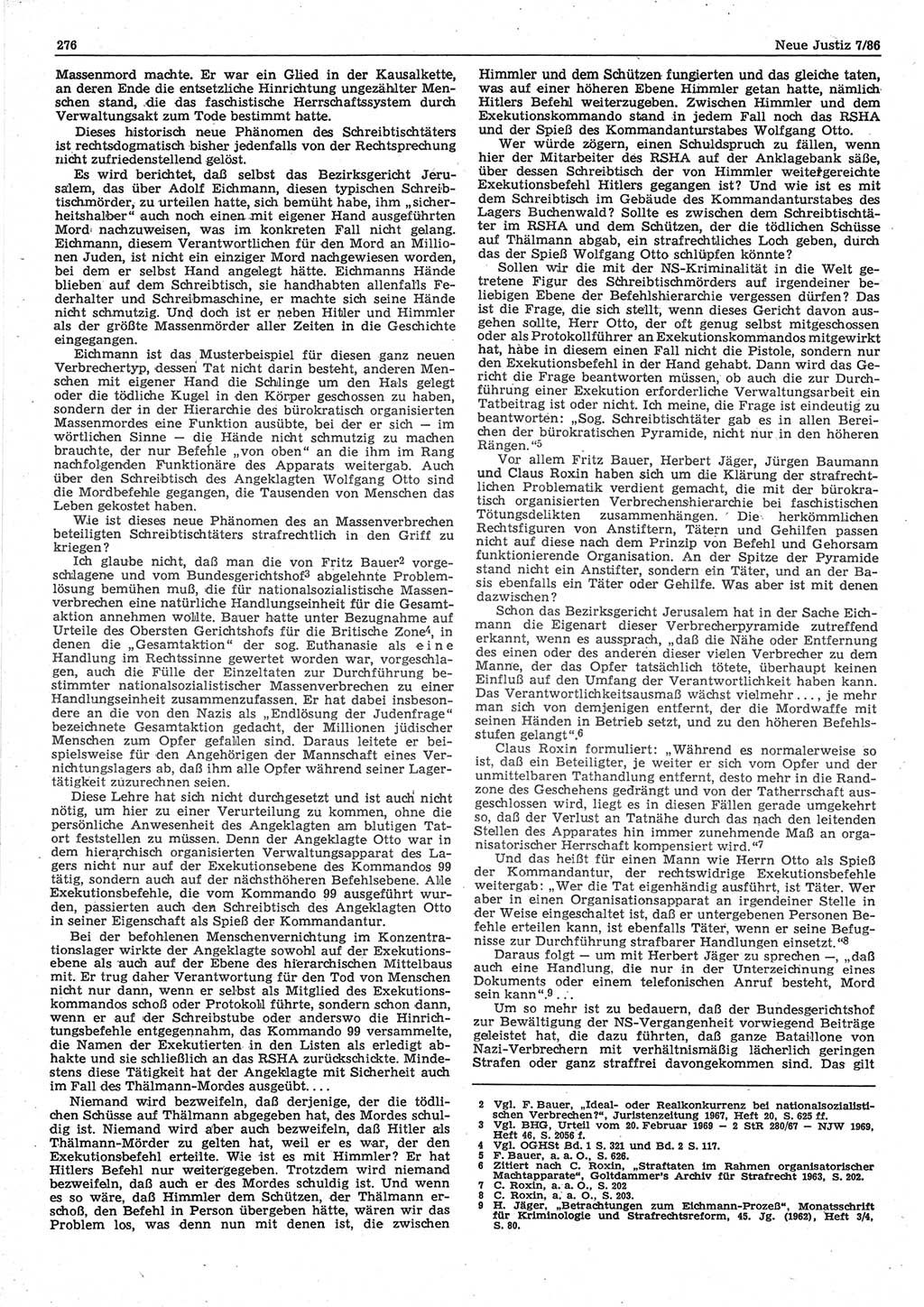 Neue Justiz (NJ), Zeitschrift für sozialistisches Recht und Gesetzlichkeit [Deutsche Demokratische Republik (DDR)], 40. Jahrgang 1986, Seite 276 (NJ DDR 1986, S. 276)