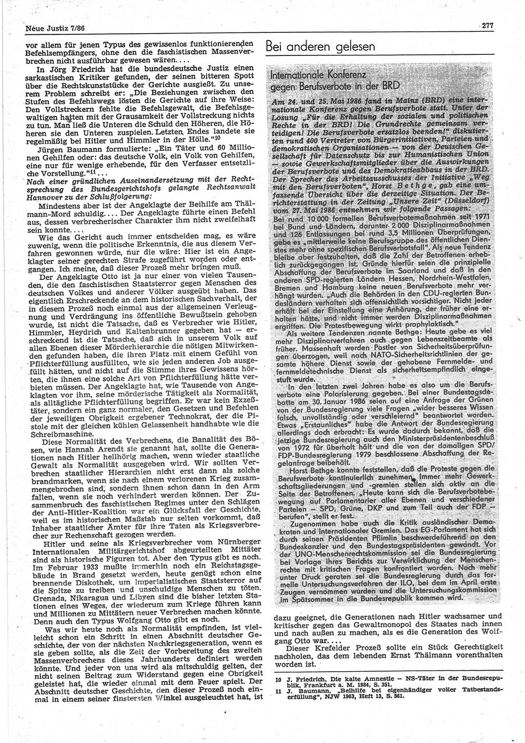 Neue Justiz (NJ), Zeitschrift für sozialistisches Recht und Gesetzlichkeit [Deutsche Demokratische Republik (DDR)], 40. Jahrgang 1986, Seite 277 (NJ DDR 1986, S. 277)