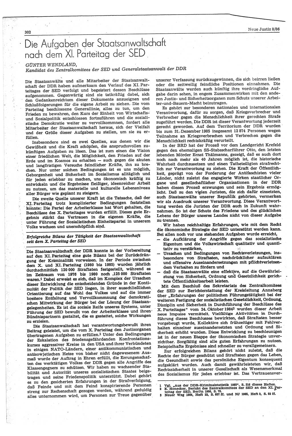 Neue Justiz (NJ), Zeitschrift für sozialistisches Recht und Gesetzlichkeit [Deutsche Demokratische Republik (DDR)], 40. Jahrgang 1986, Seite 302 (NJ DDR 1986, S. 302)